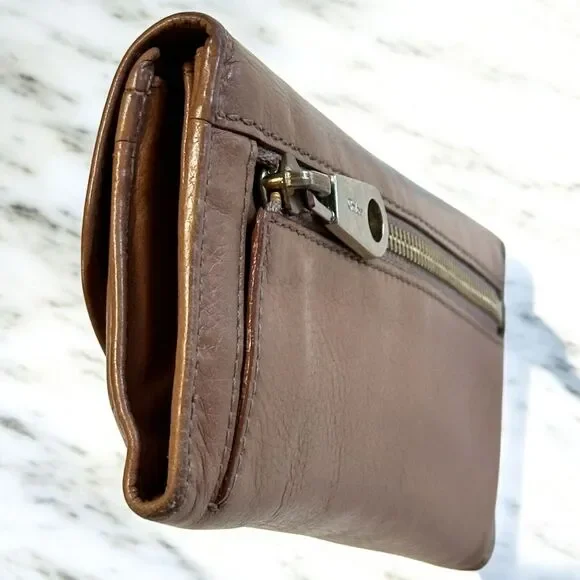 Chloe LILY Long Wallet Bifold Soft Brown Nappa Leather Silver Ribbon Bowtie Snap - Picture 12 of 16